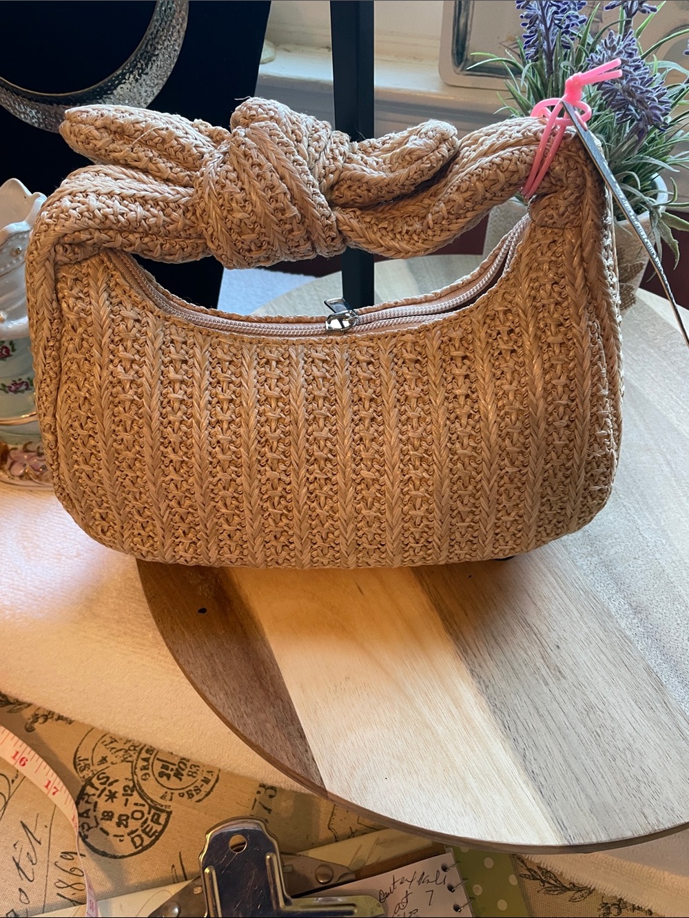 Woven Knot-Handle Shoulder Bag in Tan Like Dreams -Aimee